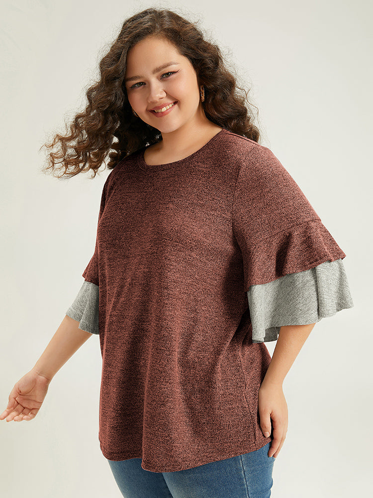 Contrast Layered Flutter Sleeve T-shirt