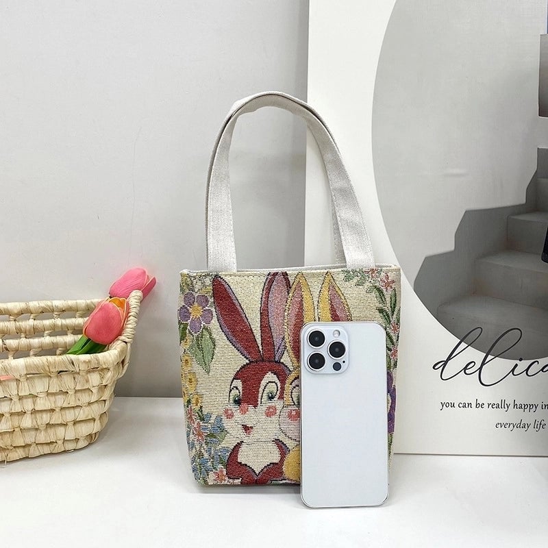 Women's Small Spring&Summer Canvas Printing Cute Open Handbag