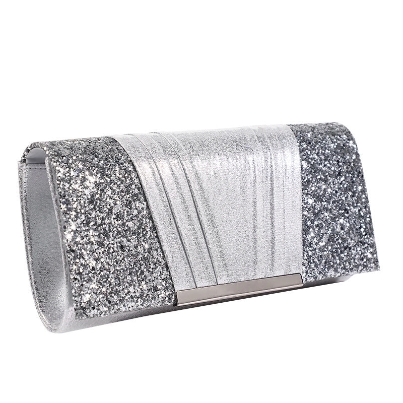 Grey Champagne Polyester Square Square Evening Bags