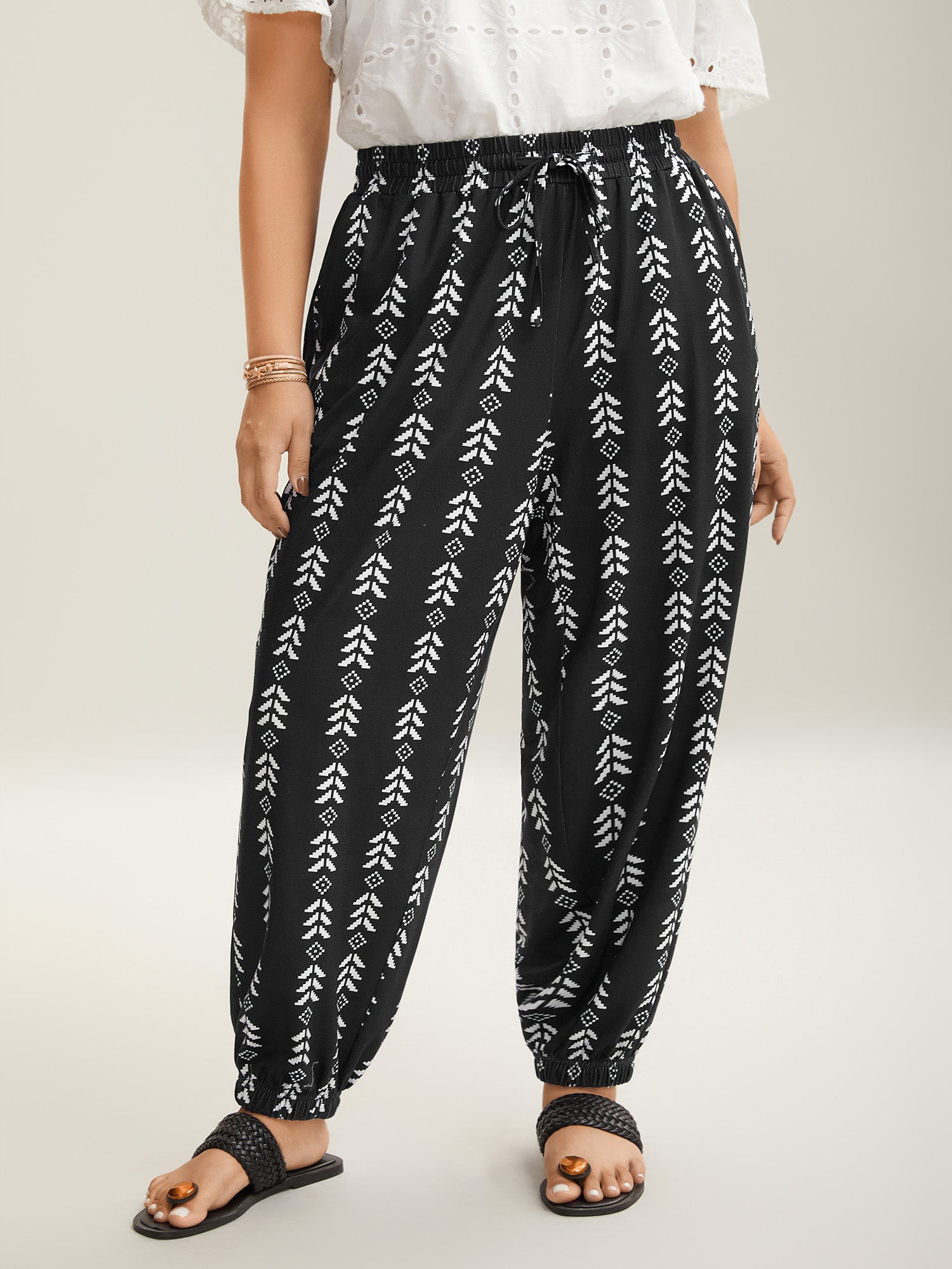 Boho Geometric Print Stretchy Waist Pants