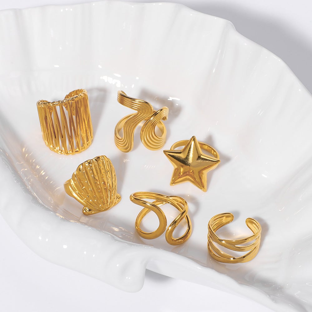 Open Ring Star Shell Textured Star Geometric Stainless Steel Electroplating Rings