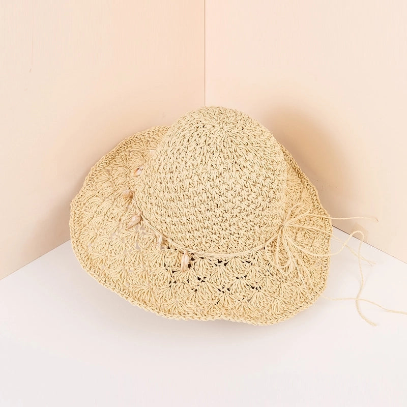 Summer New Style Wide Brim Sun Shade Shell Handmade Straw Hat