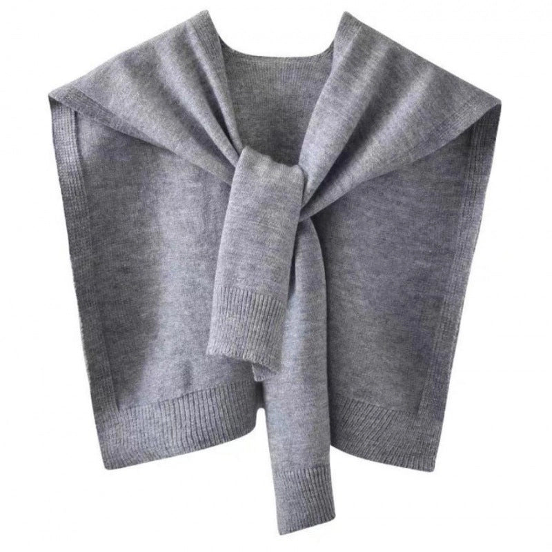 Cored Yarn Knitted Shawl Women's Spring And Autumn Outer Waistcoat Color Shoulder Thin Cardigan Summer Knotted Fake Collar Scarf