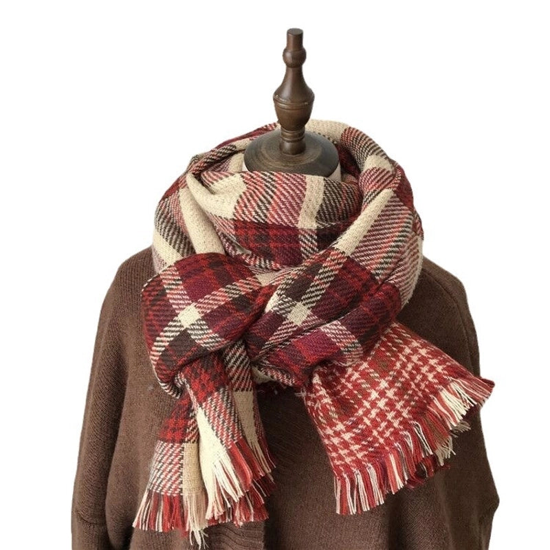 Autumn And Winter Atmosphere Cashmere Plaid Scarf Women's Winter Warm Retro Couple Student Shawl