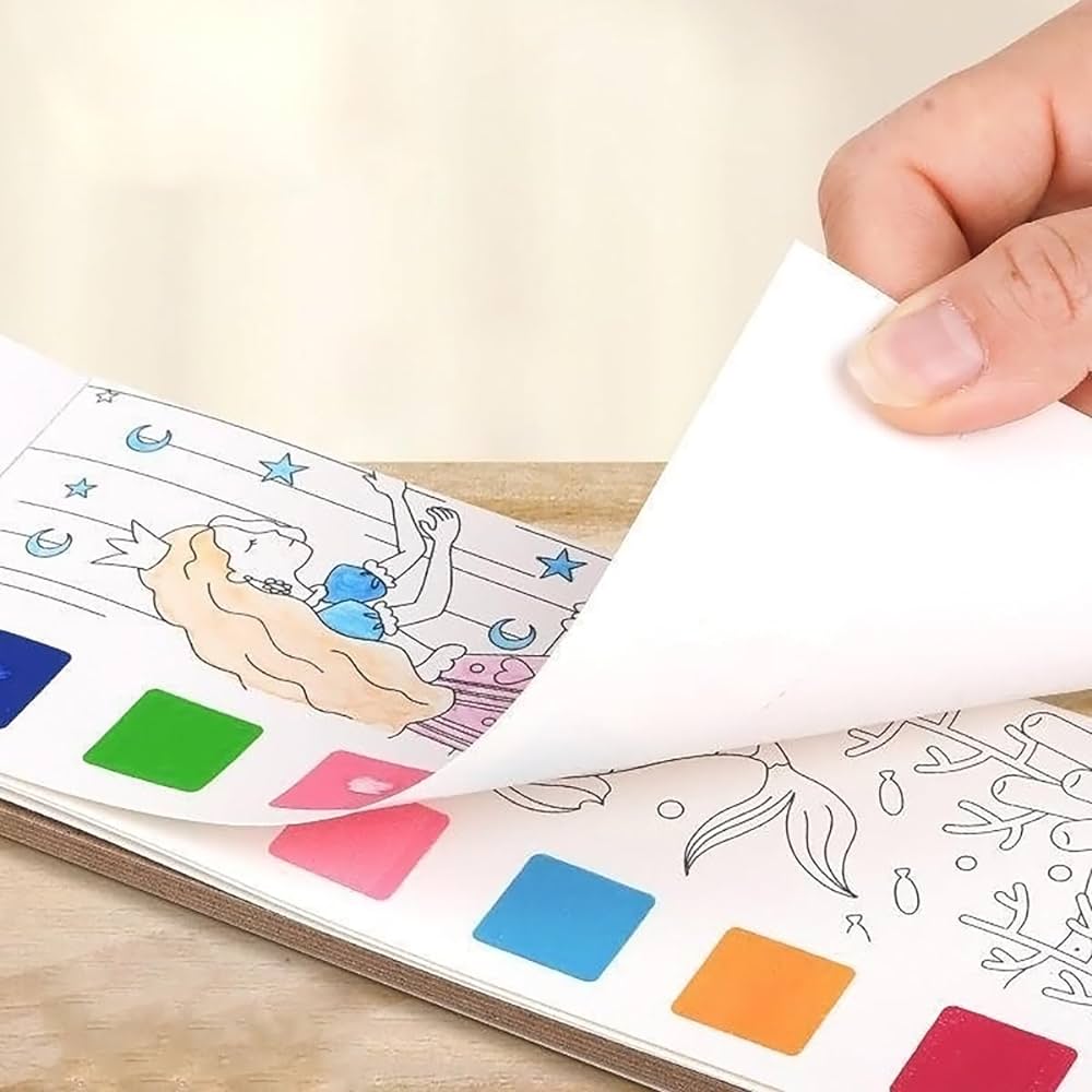 Watercolor Painting Notepad For Kids 12 Different Pages. Water Painting Book With Water Color With Painting Brush