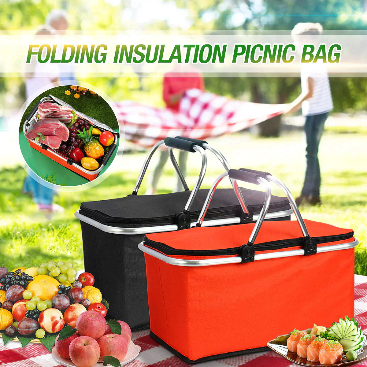 PORTABLE OUTDOOR PICNIC STORAGE BASKET 30L