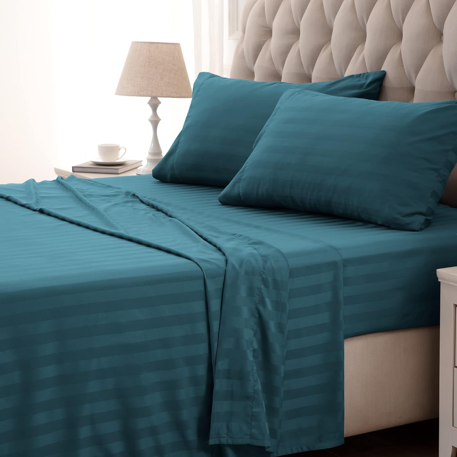 Teal Stripe-Bed Sheet Set