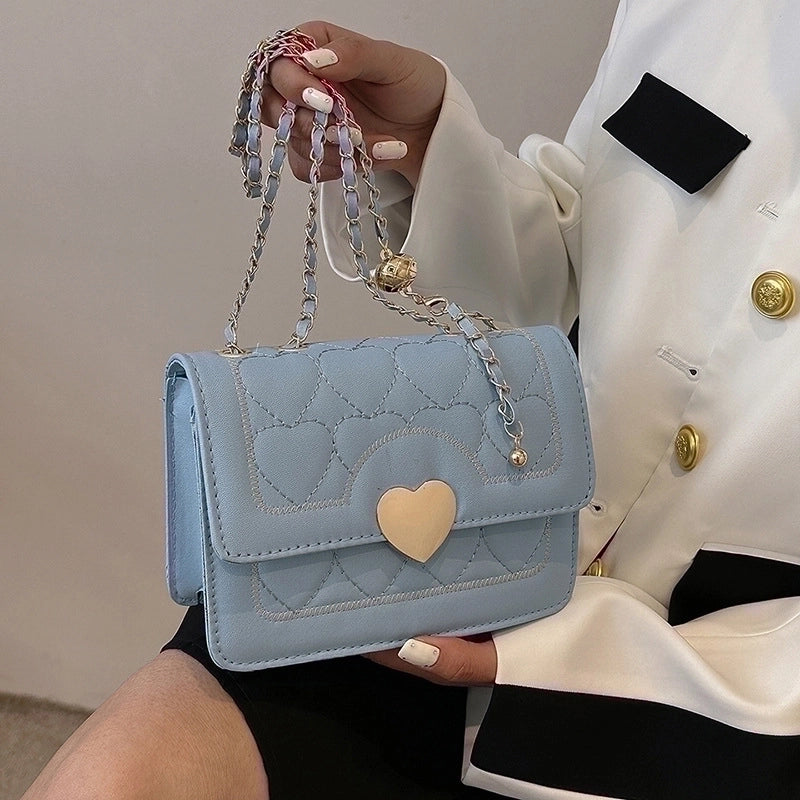 Women's Small Pu Leather Solid Color Classic Style Square Flip Cover Shoulder Bag