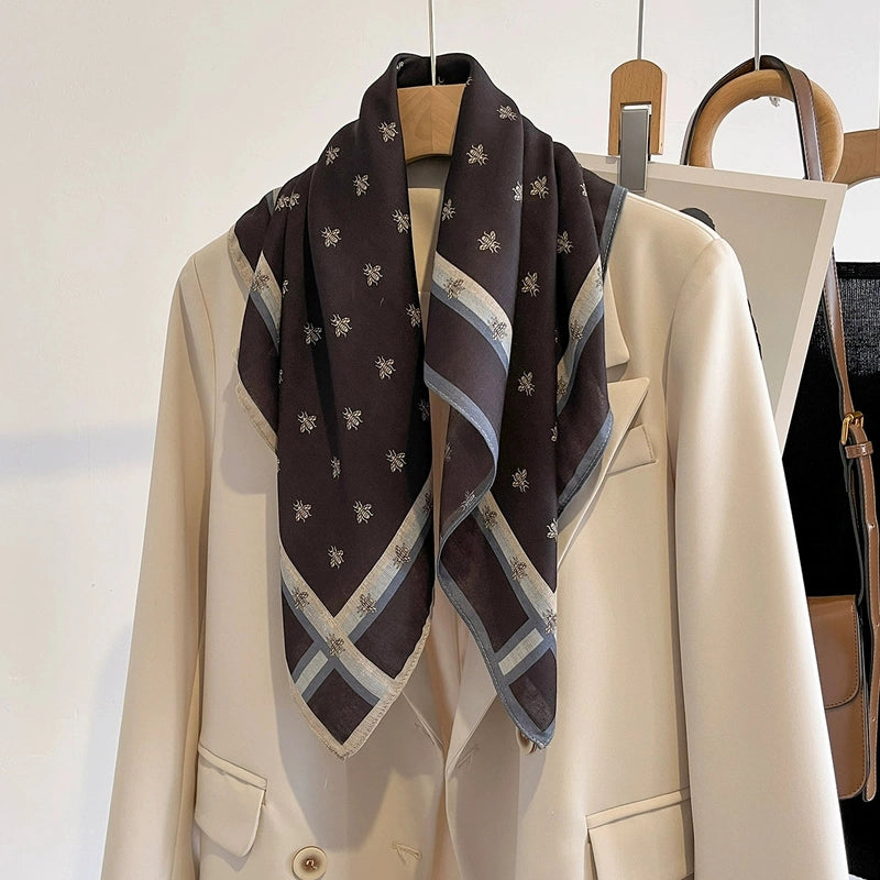 Women's Elegant Flower Polyester Silk Scarf