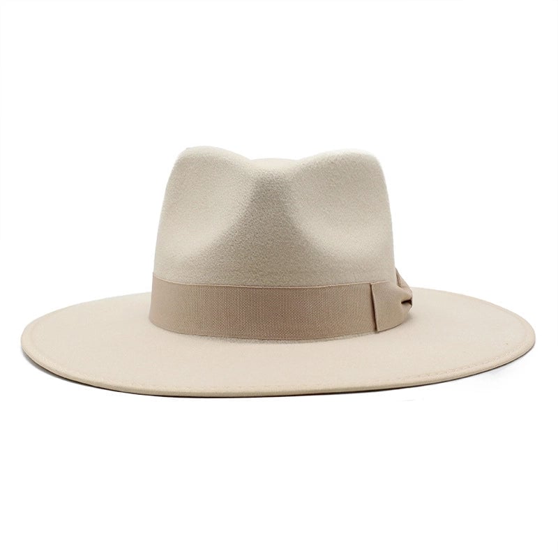 Autumn And Winter Wool Beige Wrapping Large Brim Jazz Top Hat Men's And Women's Bow Drop Top Jazz Hat Felt Hat