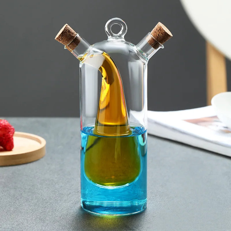 2-IN-1 GLASS OIL POT DOUBLE SOY SAUCE & SEASONING BOTTLE VINEGAR STORAGE