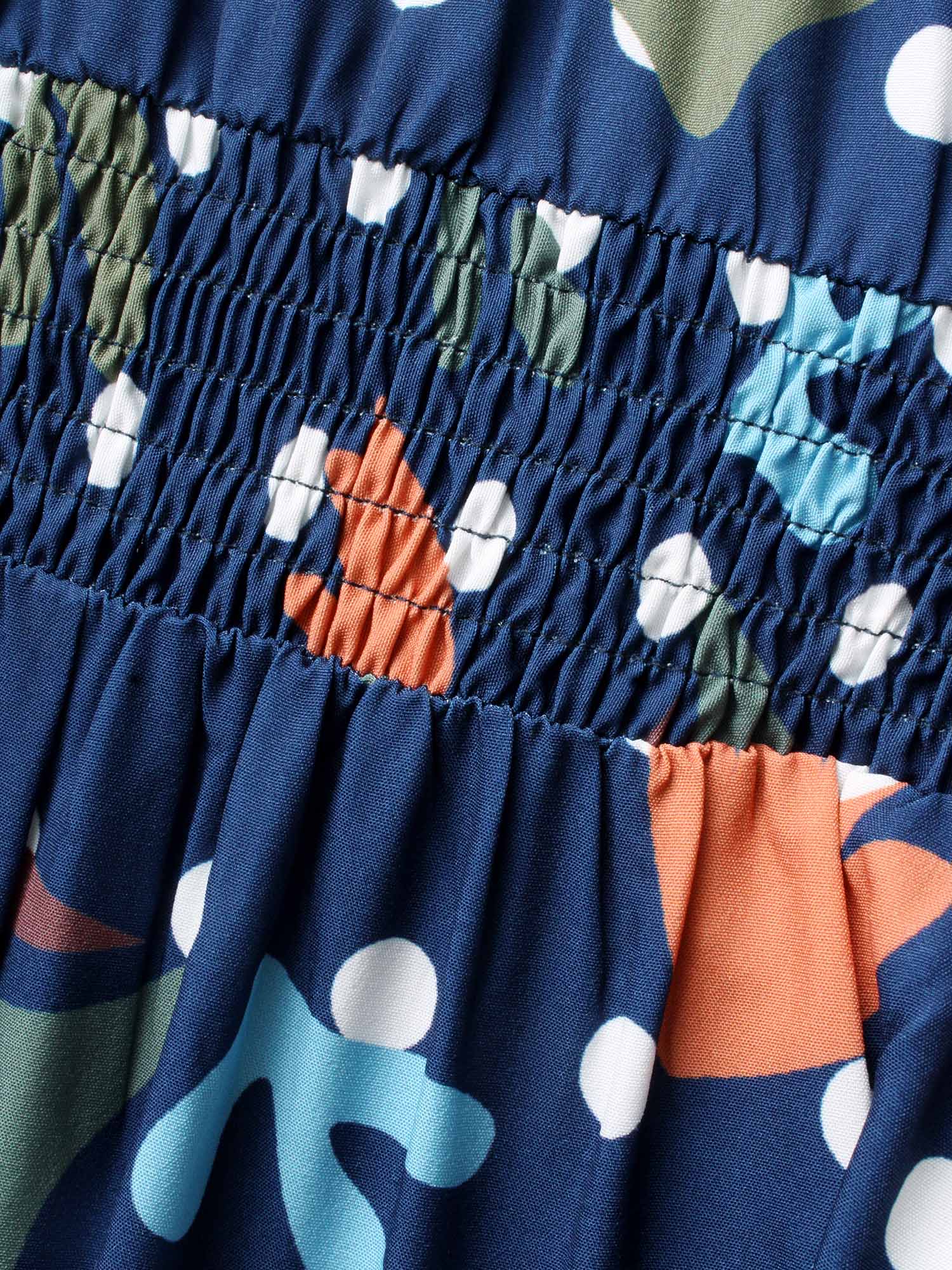 Overlap Collar Polka Dot Floral Shirred Dress