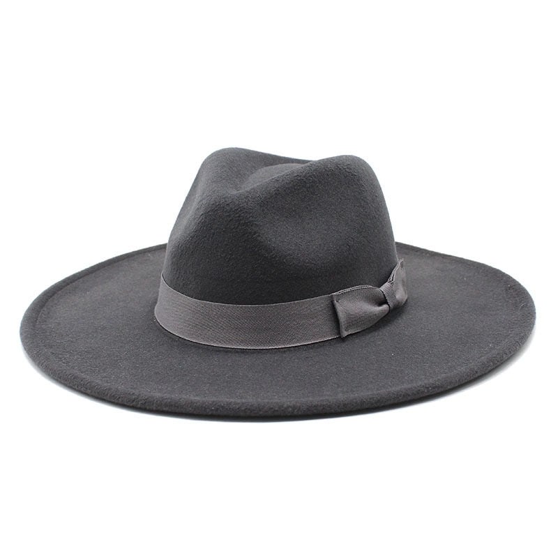 Unisex Basic Vintage Style Solid Color Bowknot Big Eaves Flat Eaves Fedora Hat