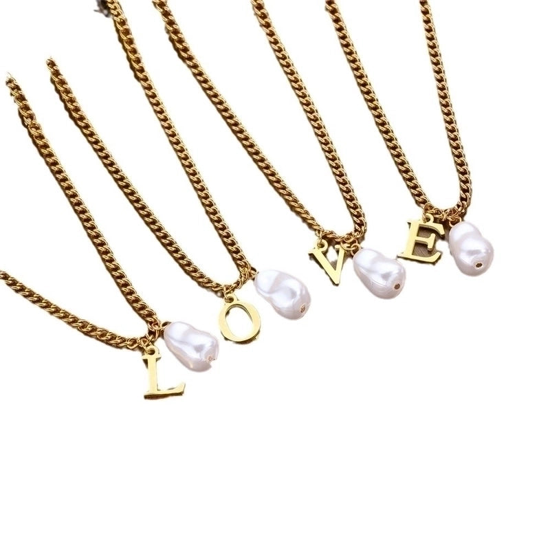 304 Stainless Steel Titanium Steel IG Style Minimalist Pearl Letter Pendant Necklace
