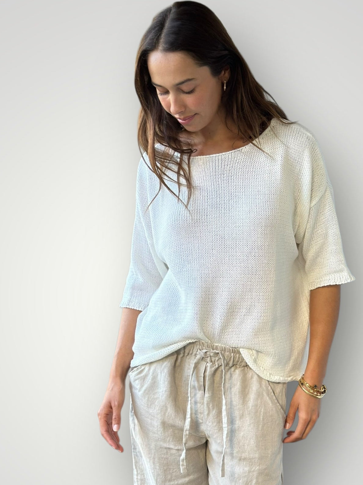 alex top - warm white cotton knit