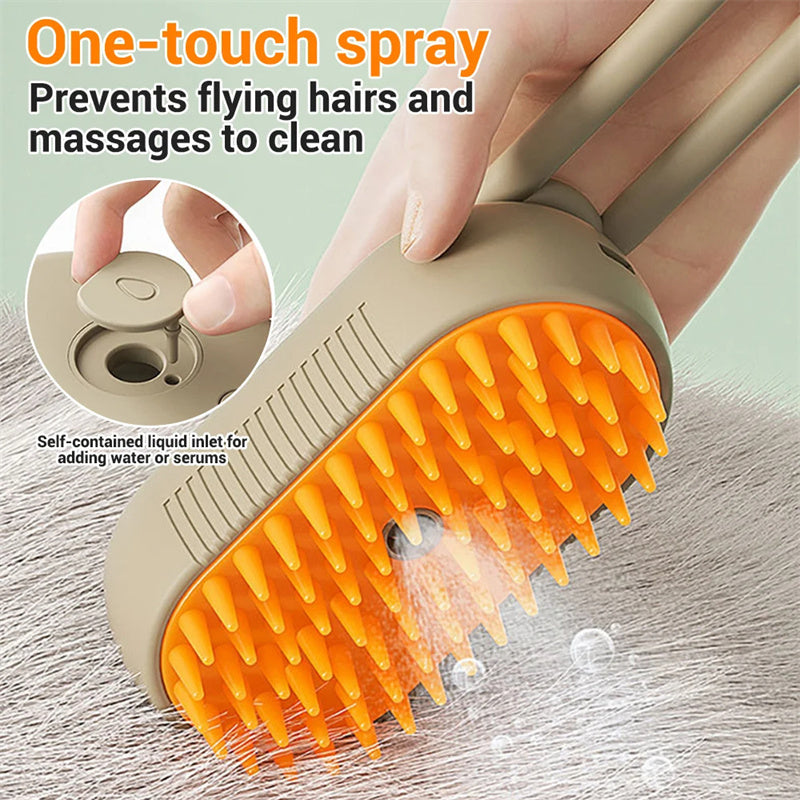 USB Rechargeable Steam Cat Grooming Brush – Anti-Static & Detangling
