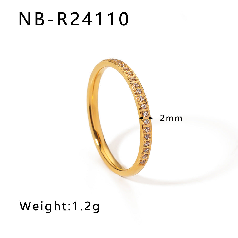 Popular Stainless Steel Diamond-Studded Sparkling Style Elegant Ladies Twist Texture Stacking