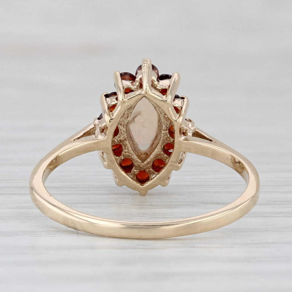 Opal Navette Cabochon Garnet Halo Ring 10k Yellow Gold Size 7.5