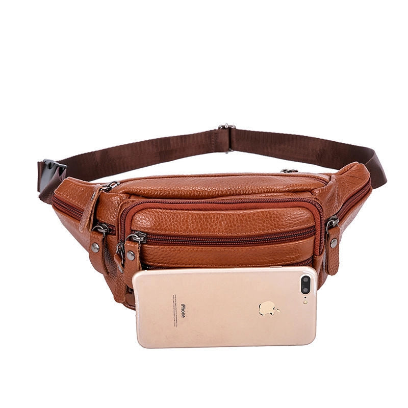 Genuine Leather Waist Bag Men's And Women's Multi-functional Large Capacity Water-splashing-proof Cash Register Business Bag Work Site Sports Mobile Phone Wallet