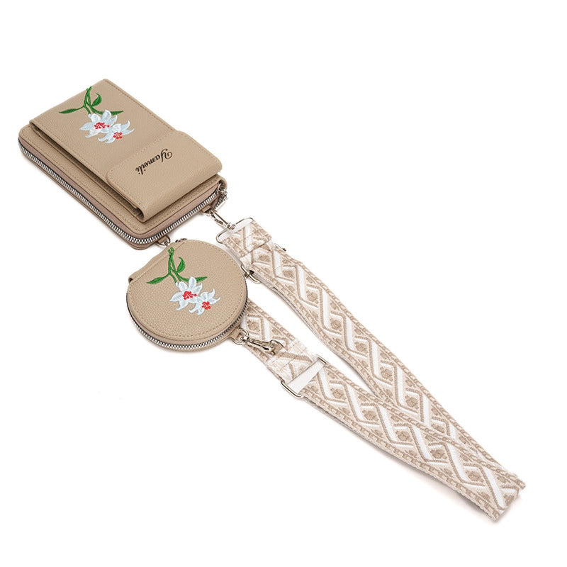 Women's Pu Leather Letter Flower Elegant Round Square Zipper Flip Cover Phone Wallets