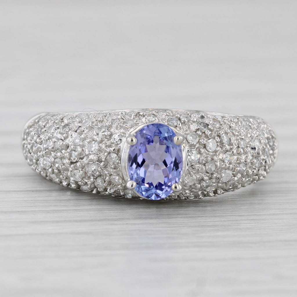 1.15ctw Tanzanite Pave Diamond Ring 14k White Gold Size 9.5