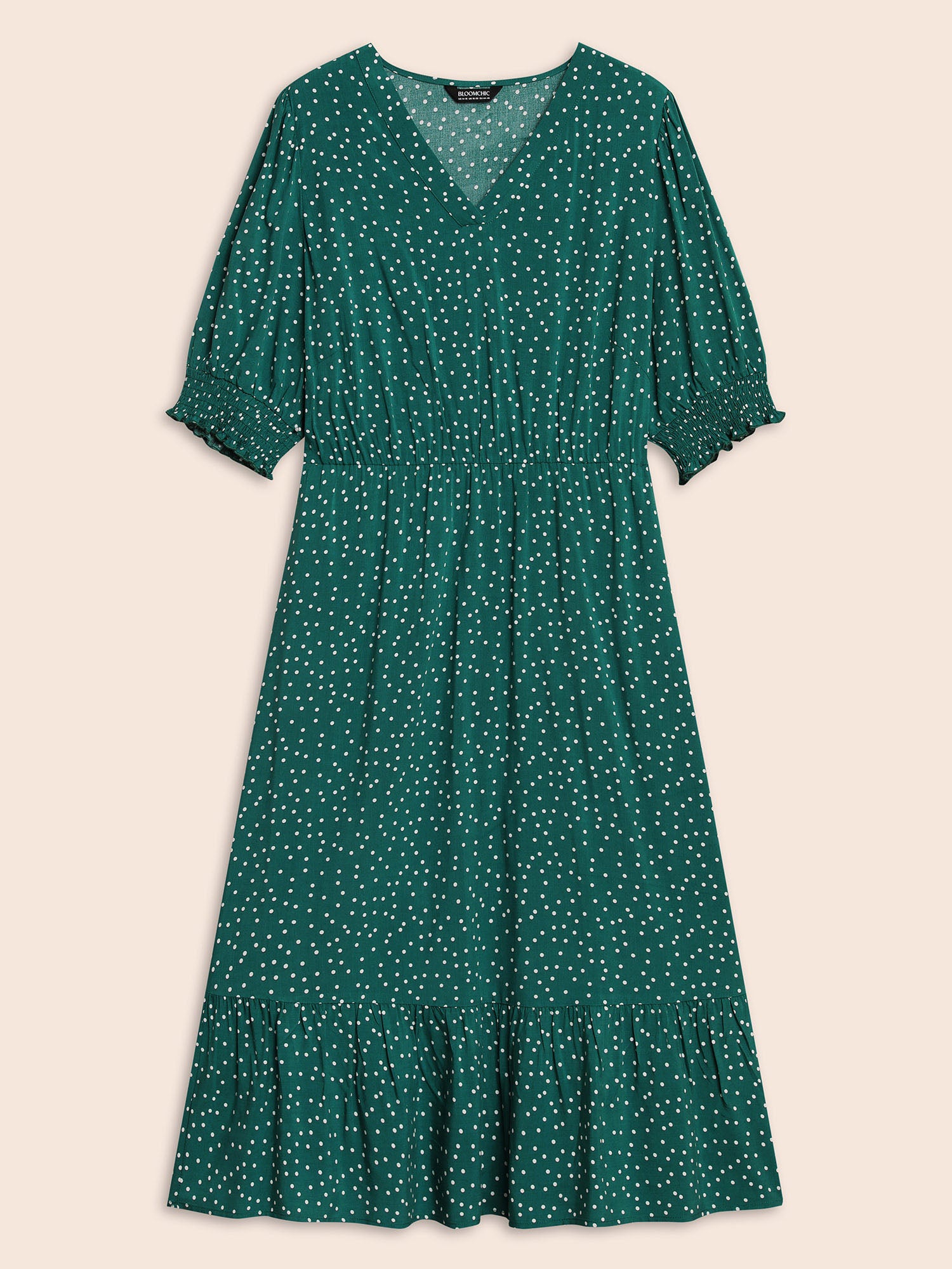 Polka Dot Shirred Pocket Flutter Hem Dress