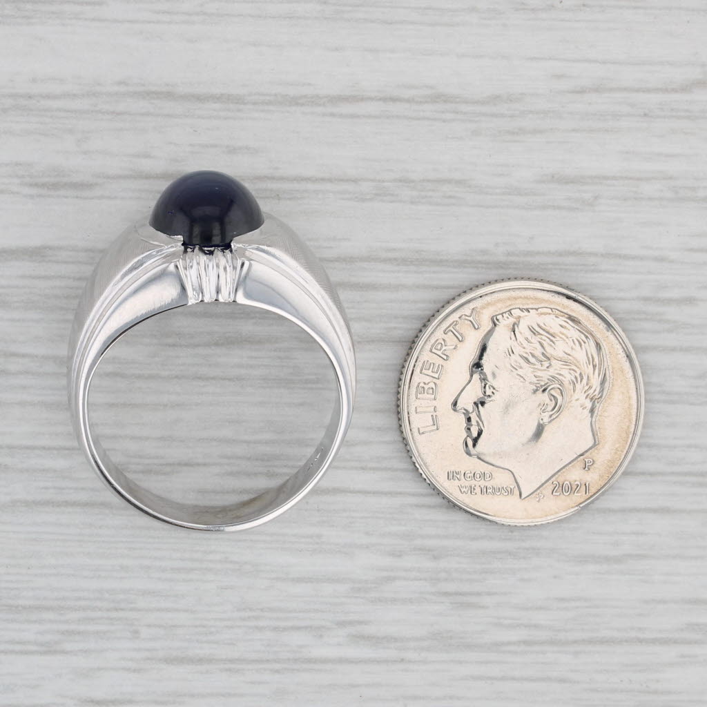 Lab Created Sapphire Cabochon Ring 14k White Gold Size 7