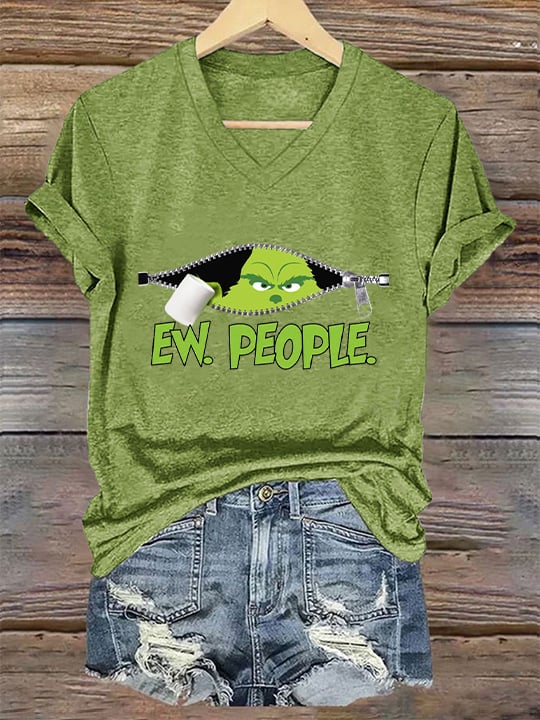 Women's Ew People Christmas Print T-Shirt