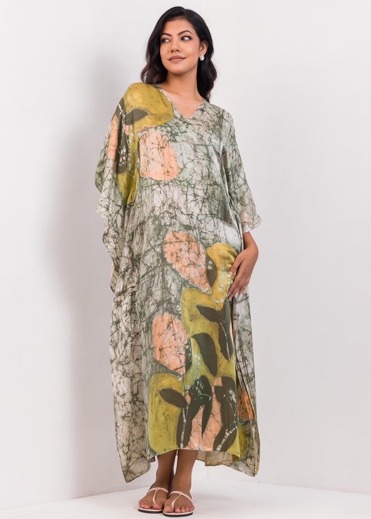 V-Neck Batik Kaftan Dress