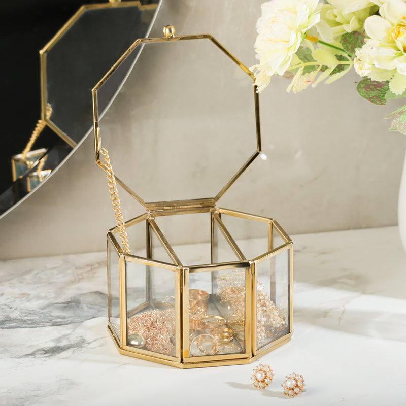 Elle Octagonal Jewellery Box Small  - Gold