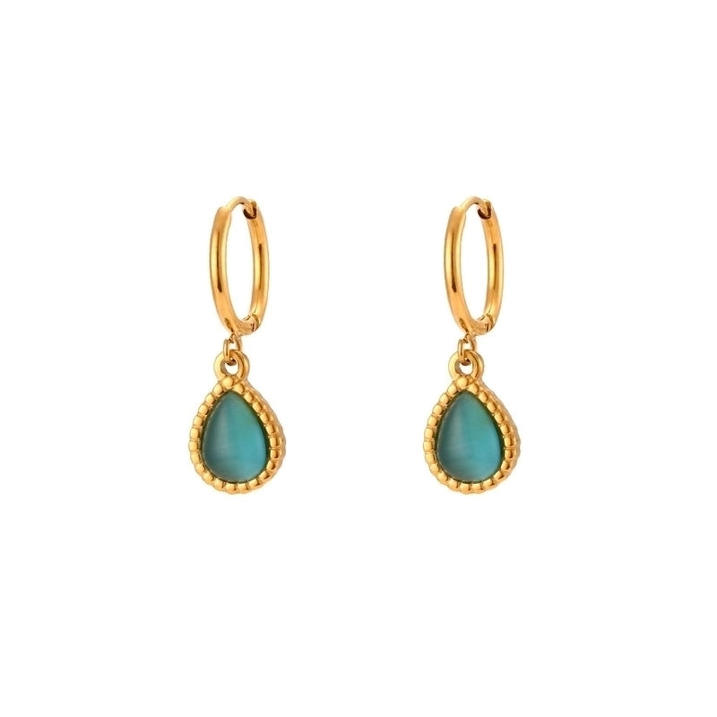 Retro Water Droplets 304 Stainless Steel Opal 18K Gold Plated Plating Pendant Necklace