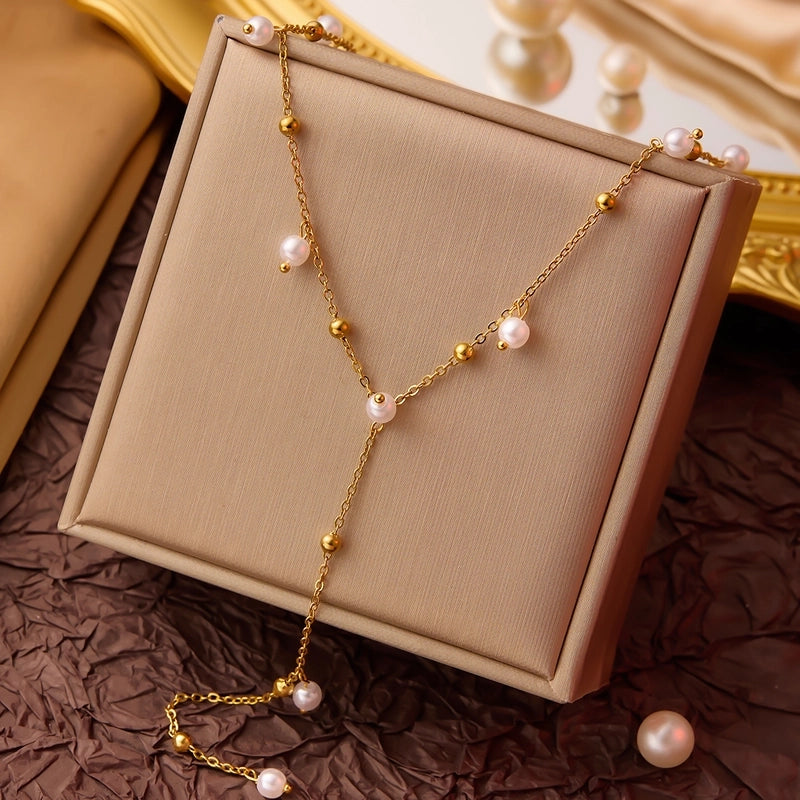 Elegant Minimalist Geometric Flower Bow Knot Titanium Steel Plating Pendant Necklace