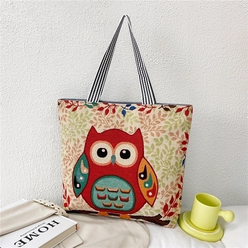 Unisex Vintage Style Portrait Animal Canvas Shopping Bags