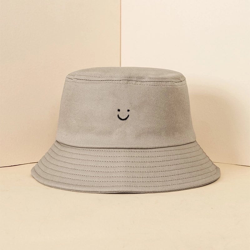 Unisex Casual Minimalist Smile Face Printing Wide Eaves Bucket Hat