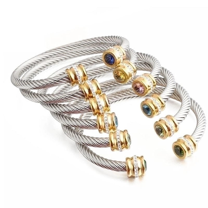 Titanium Steel Bracelet Colorful Diamond Twist Bangle Jewelry