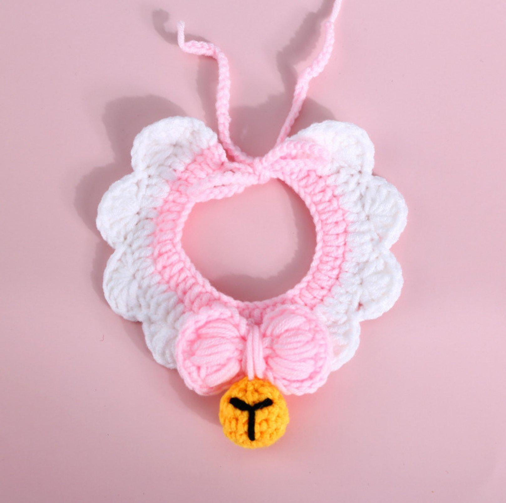 Knitted Pet Bow Bells Adjustable Bib Necklace