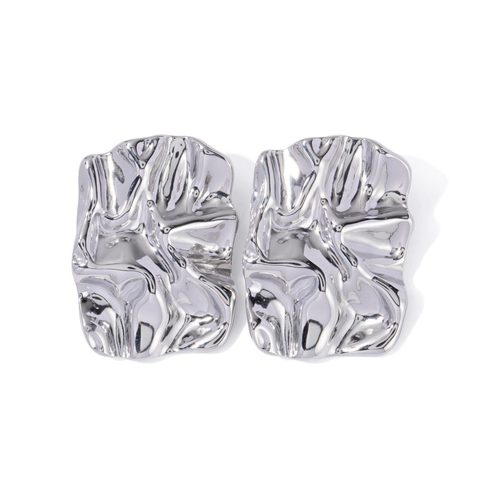 IG Style Checkered Geometric Stainless Steel 18K Gold Plated Earrings