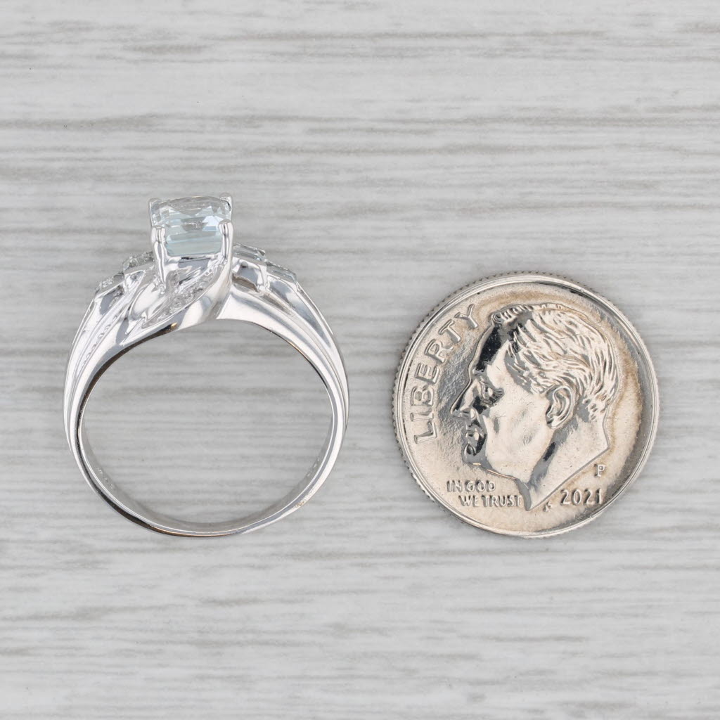 1.28ctw Aquamarine Diamond Ring 10k White Gold Size 5