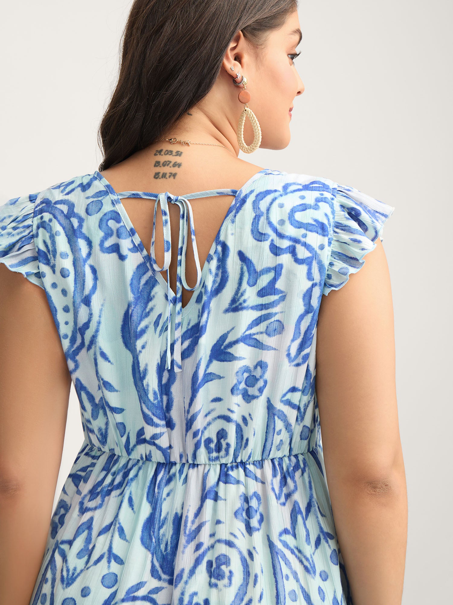 Paisley Print Ombre Back-Tie Midi Dress
