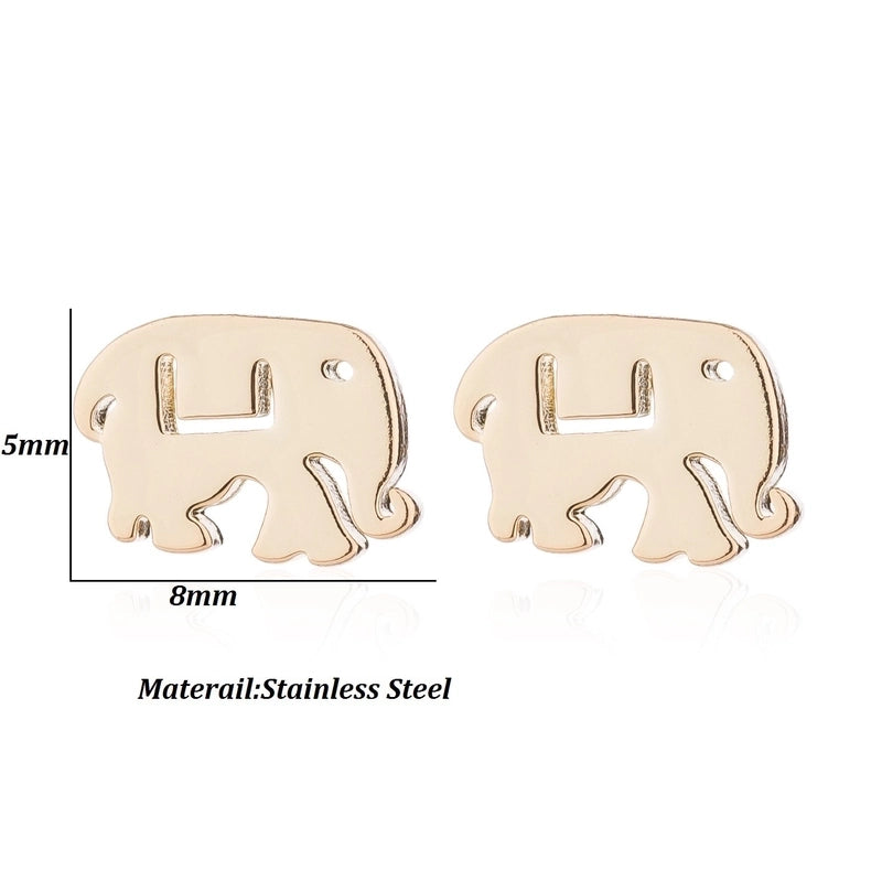 Minimalist Letter Cat Elephant Stainless Steel Plating Hollow Out Ear Studs 1 Pair