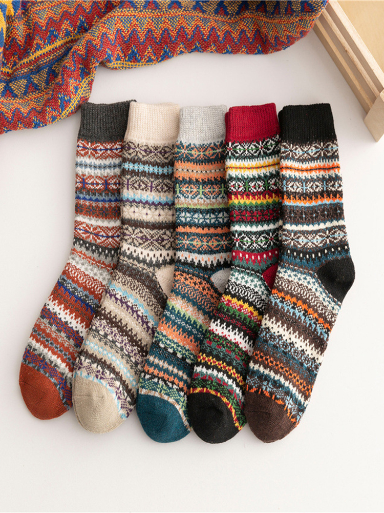 Soft Warm Retro Tribal Color Block Socks