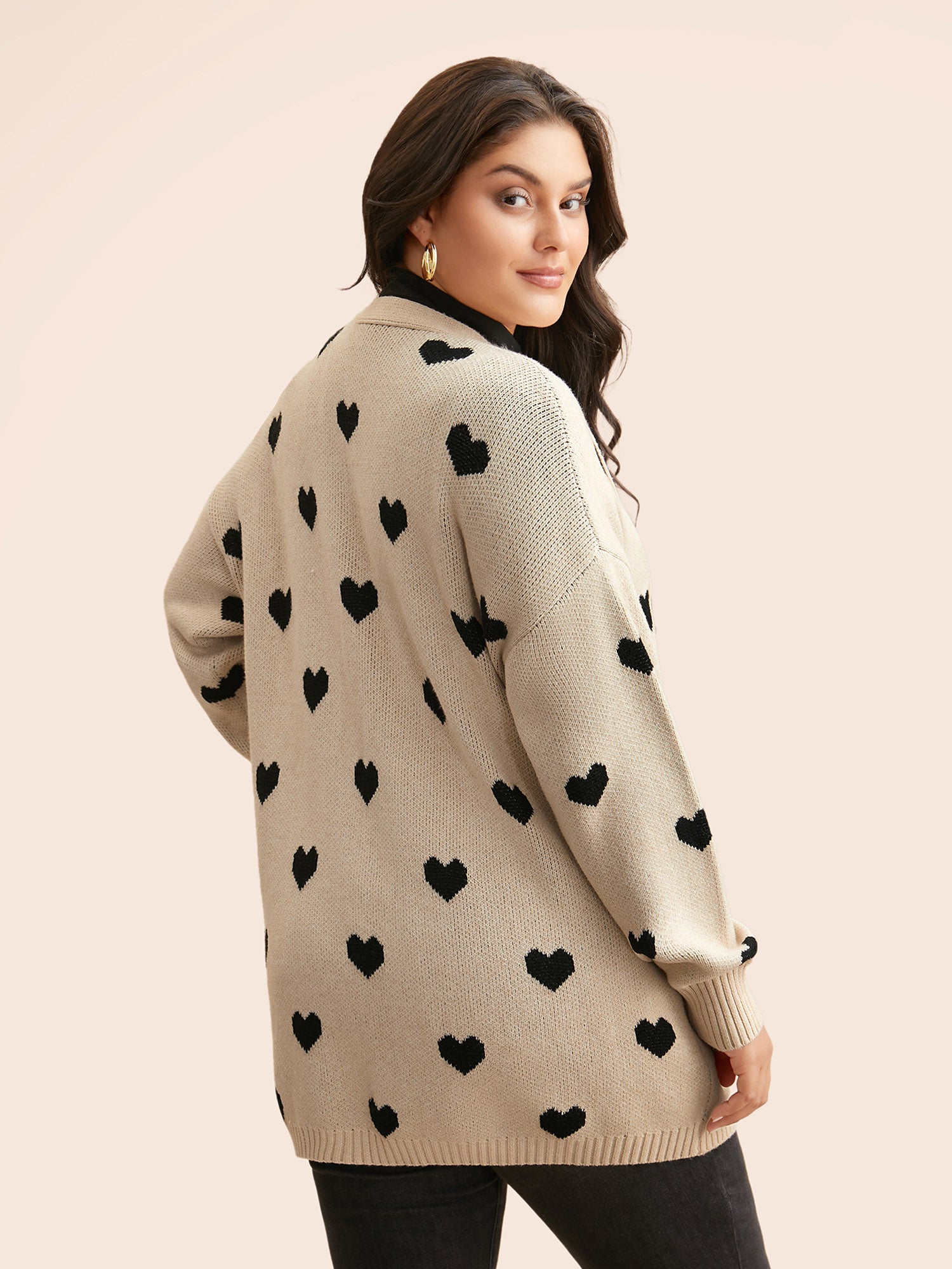 Heart-shaped Pattern Patch Pocket Cardigan