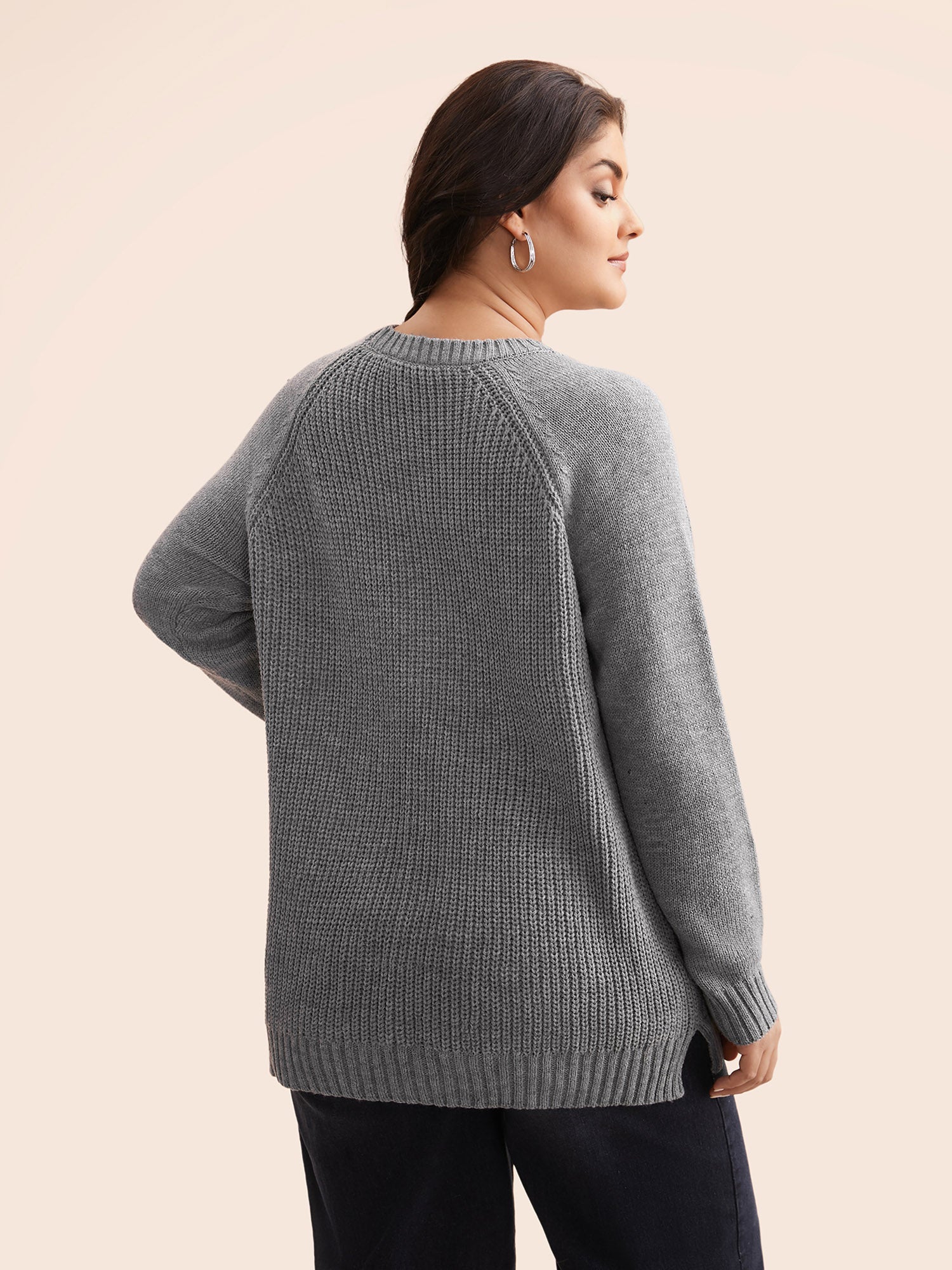 Texture Cable Knit Button Detail Pullover