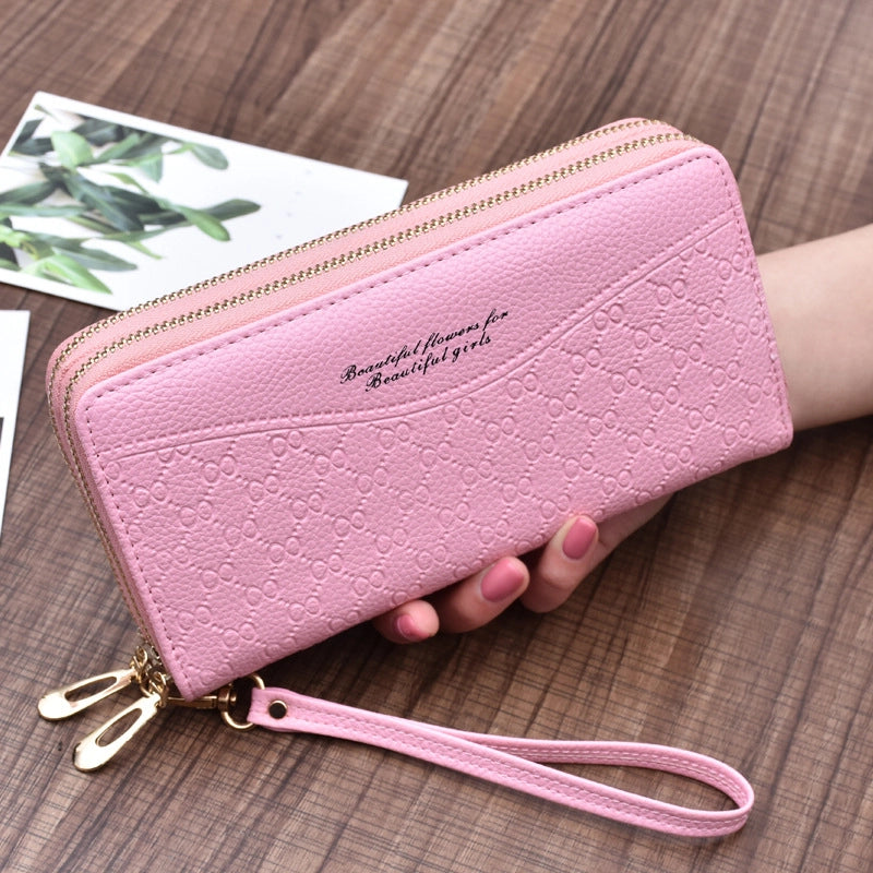 Fashion Letter Lingge Embossing Square Zipper Clutch Bag Long Wallet