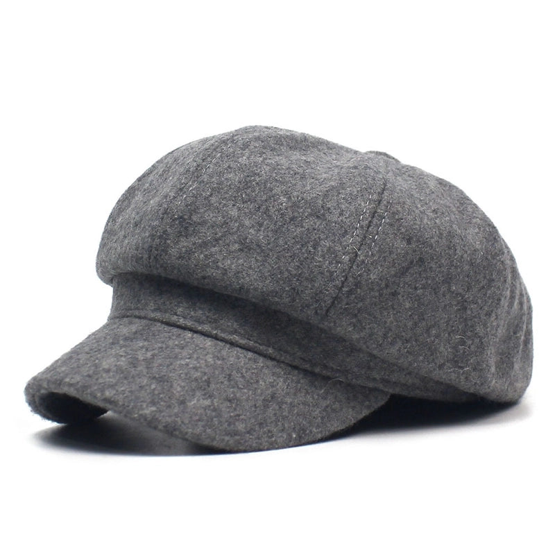Solid Color Woolen Octagonal Cap Women's Hat Casual Cap Warm Fashion Beret Korean Fashion Cap
