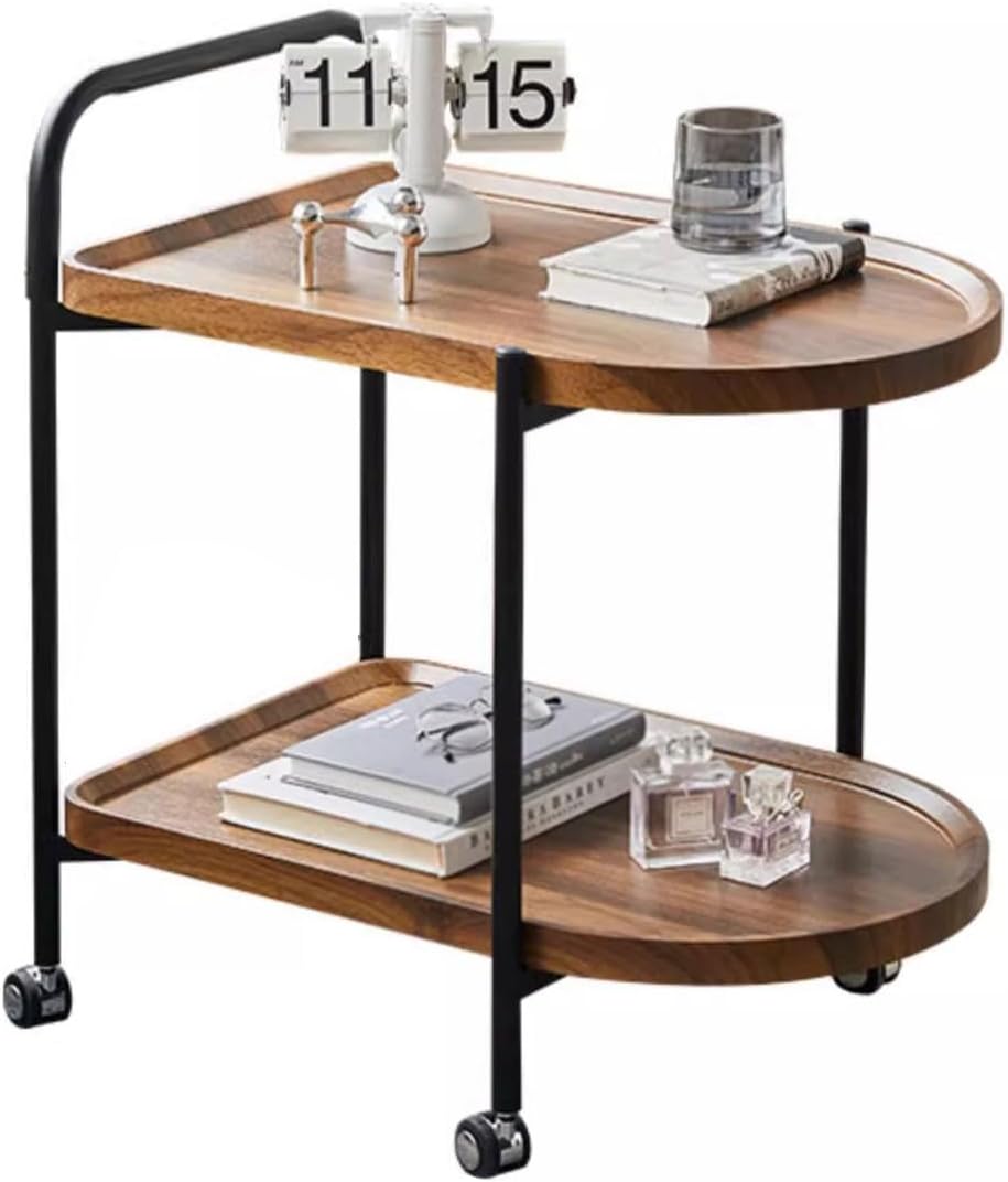 Movable Coffee Table Side Table Tea Table 2-Tier With Wheel