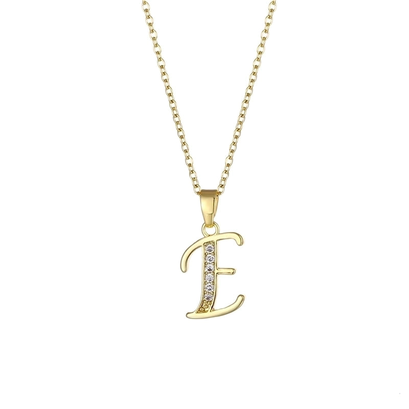Stainless Steel Titanium Steel 18K Gold Plated Fashion Plating Inlay Letter Zircon Pendant Necklace