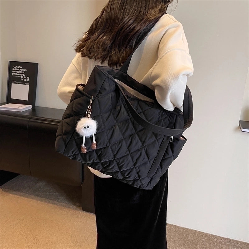 Women's Oxford Cloth Solid Color Elegant Vacation Sports Sewing Thread Square Zipper Shoulder Bag Bucket Bag