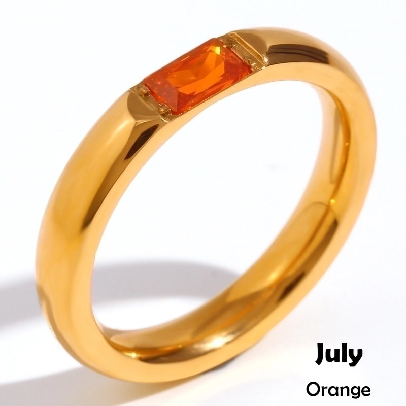 Fashion Rectangle 304 Stainless Steel Birthstone Zircon 18K Gold Plated Plating Rings