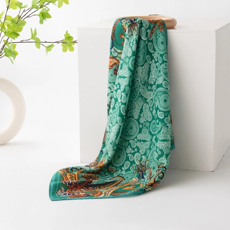 Women's Retro Plaid Flower Satin Silk Scarf